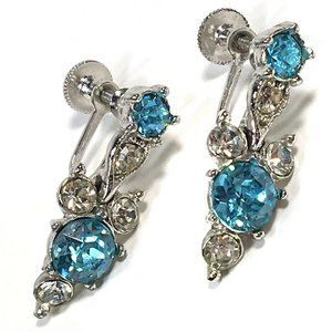 SIGNED BOGOFF Aquamarine,Clear Rhinestone earring